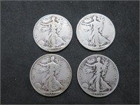 Lot of 4 Walking Liberty Half Dollars 90% Silver