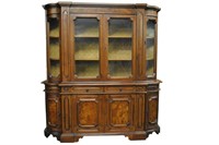 Large Burl Walnut Bookcase, China Cabinet