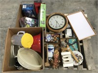 Clock, car care kit, garden tool set