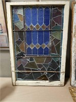 Stained glass leaded window w/ round jewels