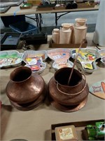 Hand punched copper plates and kettle