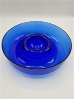 Cobalt Blue Glass Chip & Dip Bowl