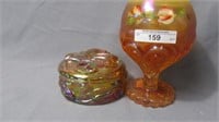 Fenton amber painted votive and covered box