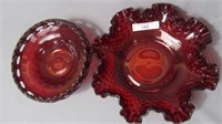 Ruby red OE 6" bowl/ hobnail ruffled 7" bowl