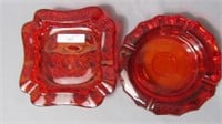 2 ruby red ashtrays