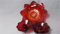 Fenton ruby red tulip bowl w/ candleholders