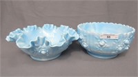 2 Fenton blue swirl embossed roses  bowls