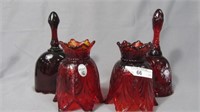 2 Fenton candleholders and 2 ruby bells