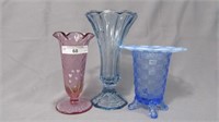 3 pcs glass as shown. HP vase; BO basketweave vase