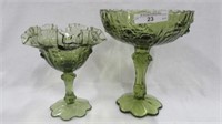Fenton green Embossed Roses compotes