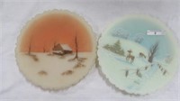 Fenton hand painted plates w/ Deer and Barn