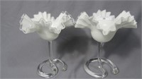 2 art glass silvercrest compotes- COOL