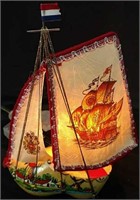 Decorative lighted wooden shoe sailboat