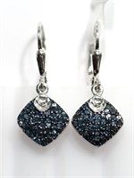 10-GC Sterling Silver Blue Diamond Earrings