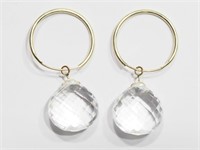 17-GC 14K Yellow Gold White Topaz Hoop Earrings