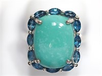 12-GC Sterling Silver Turquoise & Blue Topaz Ring