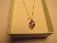 14) 10K Yellow Gold Necklace w/ Citrine & Diamonds