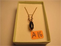 16) 14K Yellow Gold Necklace w/ Onyx Marquis
