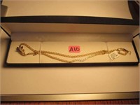 10) 14K Yellow Gold Necklace w/ Sapphie & Diamonds