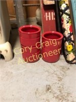 3 Red Porcelain Canisters