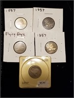 SET OF 5 FLYING EAGLE PENNIES