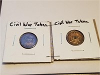 2PC ANTIQUE CIVIL WAR TOKENS COINS