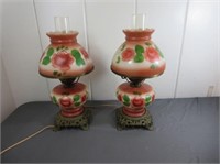 **Pair of Vintage Glass Hurricane Lamps