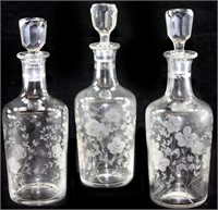 Bottles - Oil and Vinegar, etched floral (3)