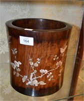 Chinese rosewood inlaid mother of pearl brush pot,
