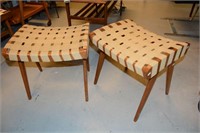 Pair of Douglas Snelling style web foot stools,