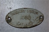 Original railway engine plate,