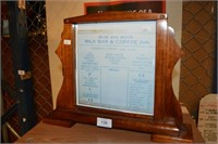 Vintage oak frame, later photocopied menu,