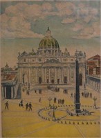 Bela Sziklay, 'Rome', hand coloured etching,