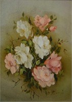 2 works, 1 by M. Bonati, still life of roses,
