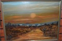 John John, outback scene with swagman,