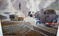 E.J.W. Prior, railway scene with steam locomotive