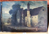 Artist unknown, old stone house with woman