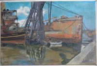 M. Van Der Velden, freighter & harbour scene, 1936