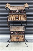Rattan and Metal Side Table w 2 Drawers