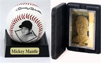 Mickey Mantle Bronze Card & Comm Baseball