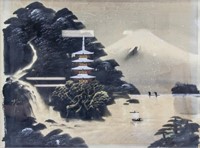 Japanese Watercolour Mountain Landscape