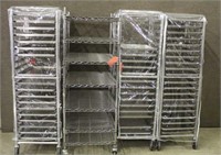 (3) Aluminum Bread Racks w/Trays & Metal Shelf