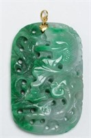 Chinese Jade Pendant, Jadeite with 14K Gold Mount