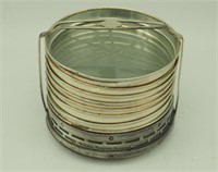 10 Pcs Sterling Silver & Glass Table Coaster Set