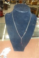 14K Gold Drop Necklace W/Redish Beads