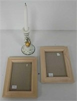 2 Picture Frames & Candlestick with Holder