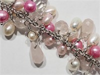 Sterling pink/white/pearl/quartz bracelet