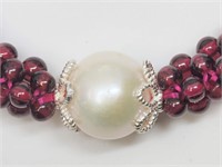 Sterling garnet/pearl bracelet