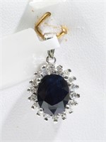 14K sapphire/diamond halo pendant