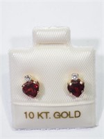 10K heart shape garnet/cz earrings